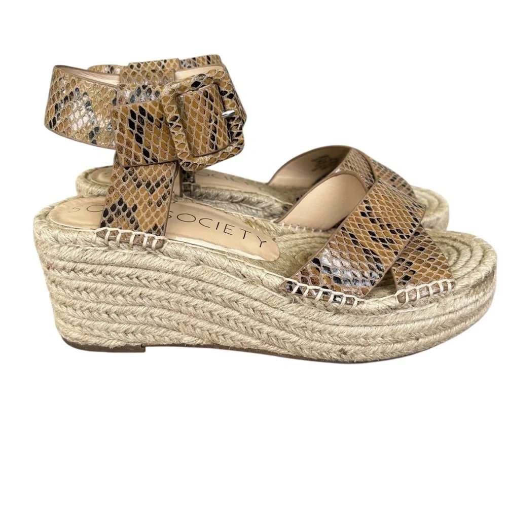 Sole Society Brown/Black Snakeskin Strappy Wedge Sandals 7